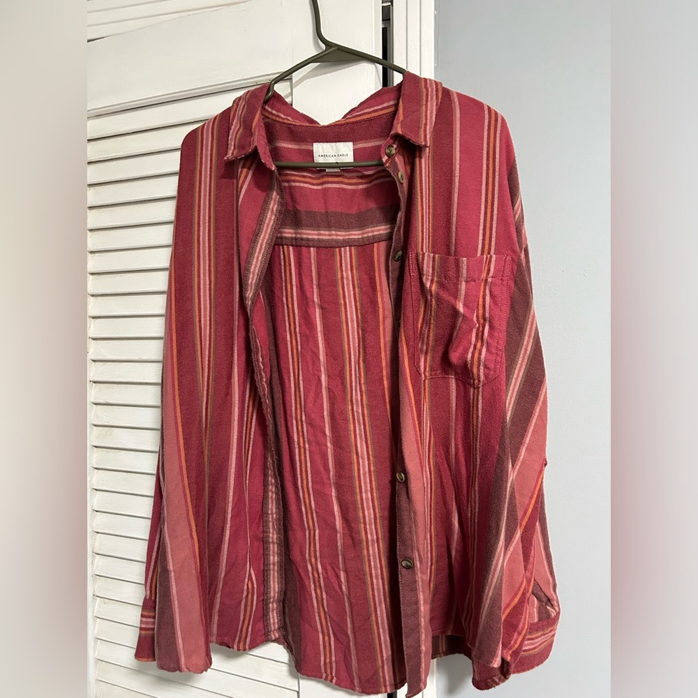 Striped Red and Pink Button-Up Shirt